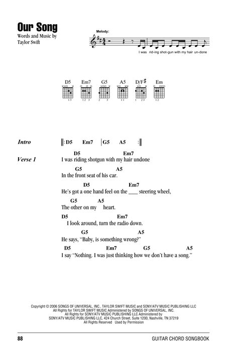 guitar chords for our song|our song chords printable.